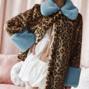 Leopard Print Coat with Blue Accents